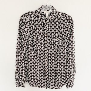 WHBM Black and White Button Down Silk Blouse, 2
